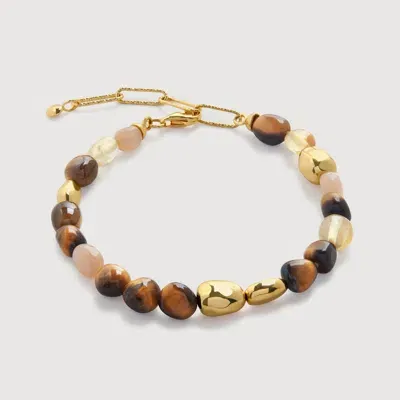 Monica Vinader Gold Rio Neutral Gemstone Beaded Bracelet Tigers Eye