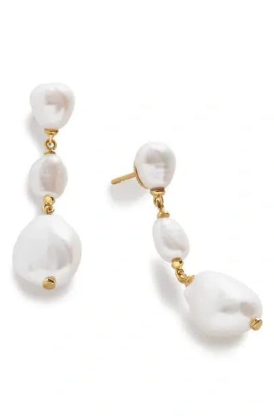 Monica Vinader Nura Reef Triple Freshwater Pearl Drop Earrings In 18ct Gold Vermeil/pearl