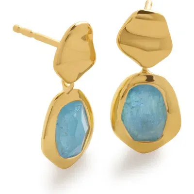 Monica Vinader Odyssey Aquamarine Drop Earrings In 18ct Gold Vermeil