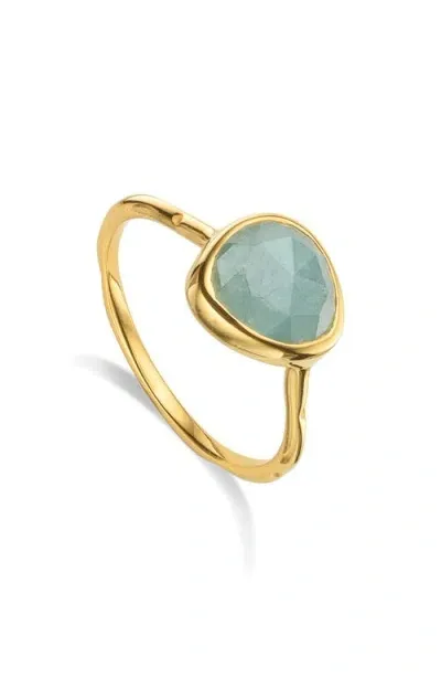 Monica Vinader Siren Semiprecious Stone Stacking Ring In Yellow Gold/aquamarine