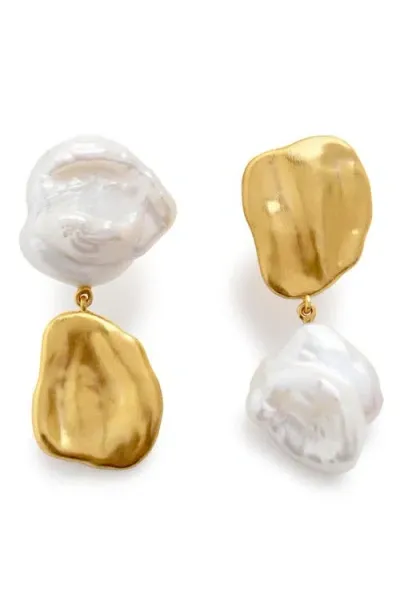 Monica Vinader X Amy Powney Keshi Pearl Drop Earrings In 18ct Gold Vermeil/pearl