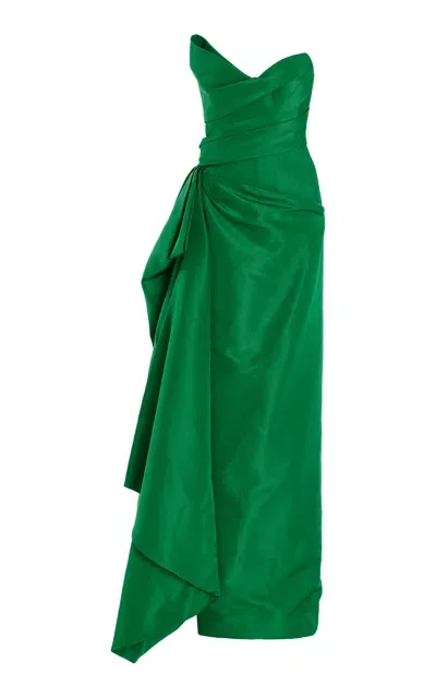 Monique Lhuillier Asymmetrical Silk Faille Column Gown In Green