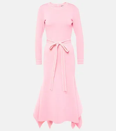 Monique Lhuillier Belted Knitted Midi Dress In Pink