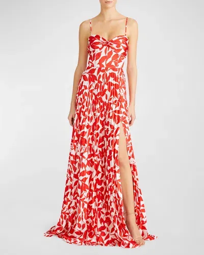 Monique Lhuillier Cameron Pleated Floral-print Sweetheart Gown In Multi