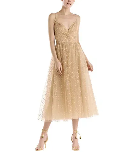 Monique Lhuillier Tulle Embellished Midi Dress In Beige