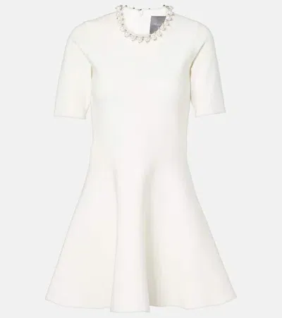 Monique Lhuillier Embellished Knitted Minidress In Silk White