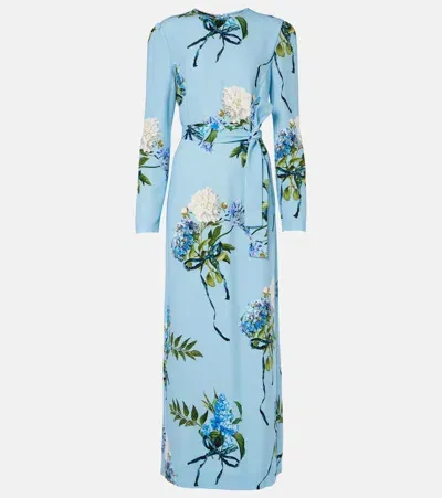 Monique Lhuillier Floral Crêpe Gown In Blue