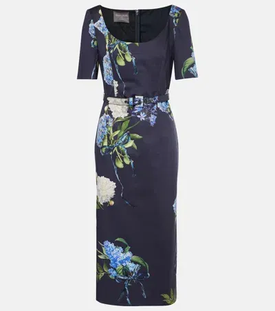 Monique Lhuillier Floral Poplin Midi Dress In Multicoloured