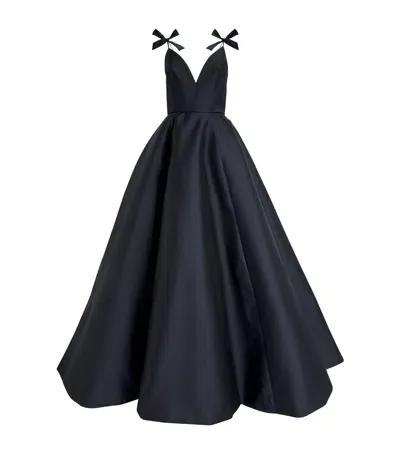 Monique Lhuillier Shoulder-bow Ball Gown In Navy