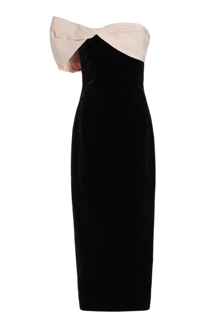 Monique Lhuillier Twisted Off-the-shoulder Velvet Maxi Dress In Black