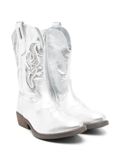 Monnalisa Kids' 45mm Metallic Western-style Boots In Silver