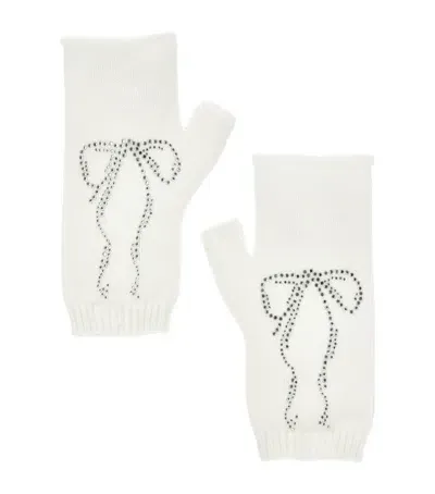 Monnalisa Kids' Angora-wool Bow Embellished Arm Warmers In White