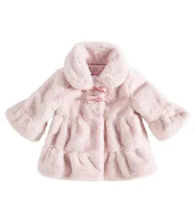 Monnalisa Baby Bow-detail Faux Fur Coat In Purple