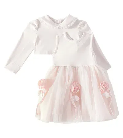 Monnalisa Baby Floral-appliqué Tulle Dress In Pink