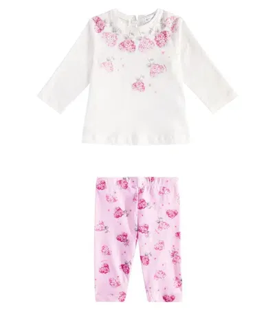 Monnalisa Baby Set Flowery Heart Aus T-shirt Und Leggings In Multicolor