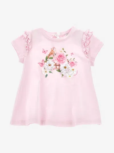 Monnalisa Babies' Floral-print Cotton T-shirt In Pink