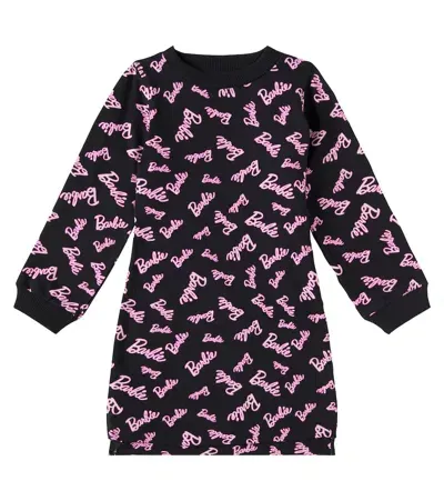 Monnalisa Kids' Barbie Printed Cotton-blend Jersey Dress In Black