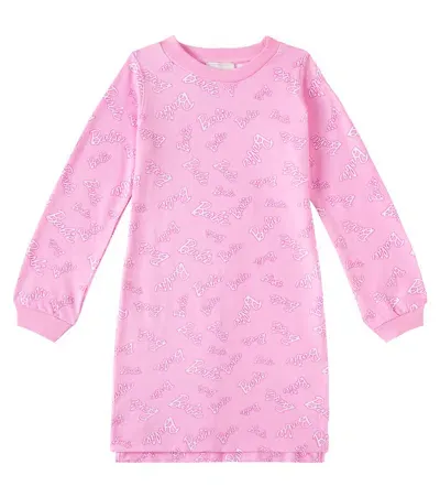 Monnalisa Kids' Barbie Printed Cotton-blend Jersey Dress In Rosa Peach