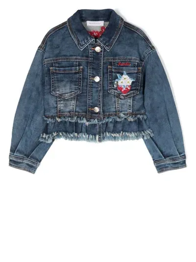 Monnalisa Kids' Embroidered Denim Jacket In Blue