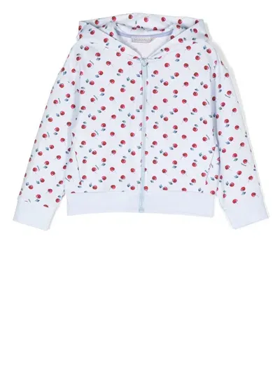 Monnalisa Kids' Cherry-print Zip-up Hoodie In Blue