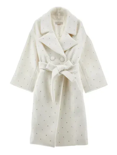 Monnalisa Kids'   Cloth Coat With Rhinestones In Cream