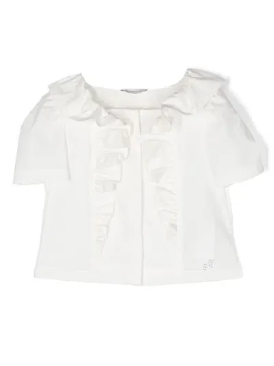 Monnalisa Babies' Cotton Ruffled Top In Weiss