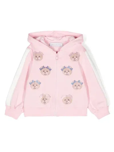 Monnalisa Babies' Embroidered Cotton Full-zip Hoodie In Pink