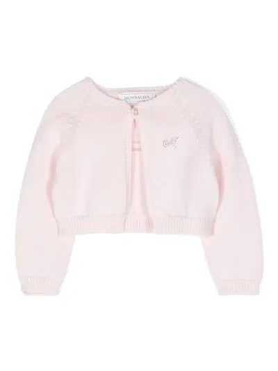 Monnalisa Babies' Crystal-logo Wool Cardigan In Rosa