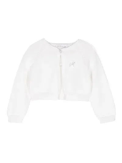 Monnalisa Babies' Crystal-logo Wool Cardigan In White