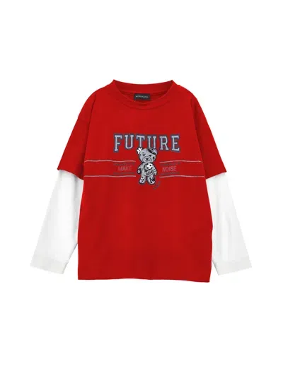 Monnalisa Kids'   Double Sleeve T-shirt In Red + Cream