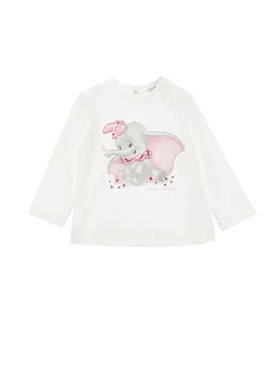 Monnalisa Babies' X Disney Dumbo Cotton T-shirt In Cream