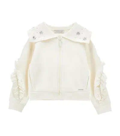 Monnalisa Kids' Embellished Zip-up Jacket In White