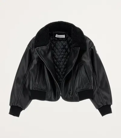 Monnalisa Kids' Faux Leather Bomber Jacket In Black