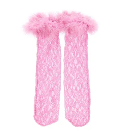 Monnalisa Kids' Feathered Lace Socks In Pink