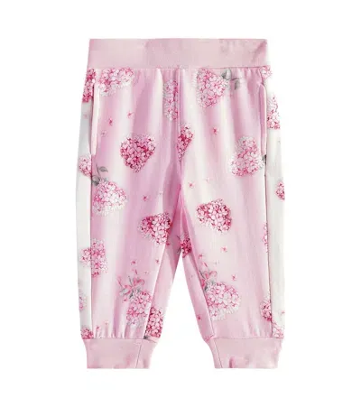 Monnalisa Floral Cotton-blend Jersey Sweatpants In Pink