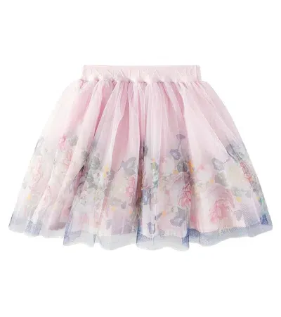 Monnalisa Kids' Floral Tulle Skirt In Multicoloured