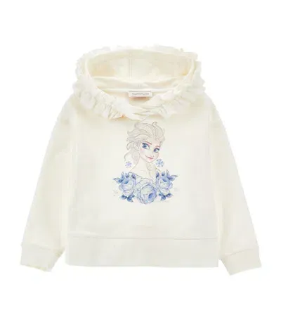 Monnalisa Kids'   Frozen Ruffle Cotton Sweatshirt In Cream