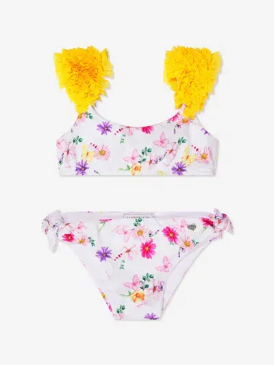 Monnalisa Kids' Floral Printed Tech Bikini In Multicoloured