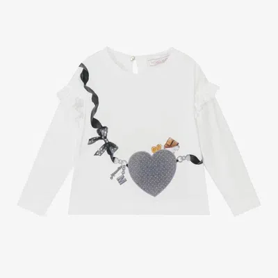 Monnalisa Kids' Girls Ivory Cotton Heart Print Top