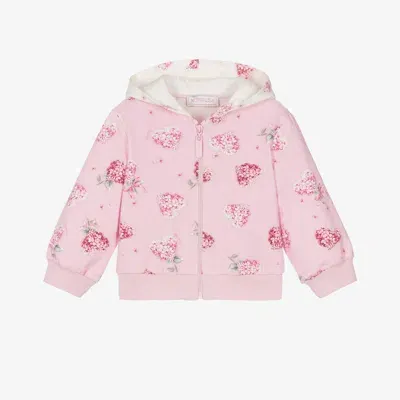 Monnalisa Babies' Floral-print Zip-up Hoodie In Pink