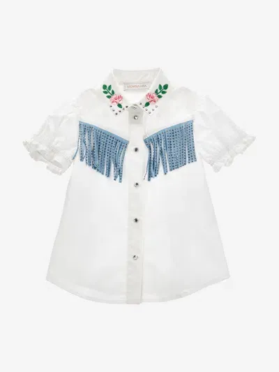 Monnalisa Kids' Fringe-detailing Poplin Shirt In White