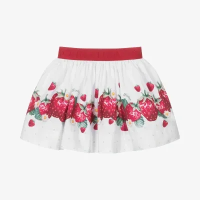 Monnalisa Kids' Printed Cotton Poplin Skirt In White