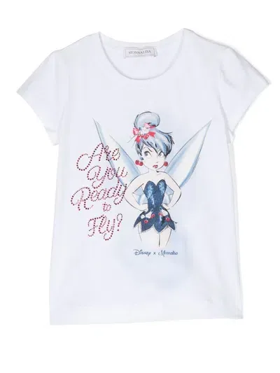 Monnalisa Graphic-print Crystal-embellished T-shirt In Weiss