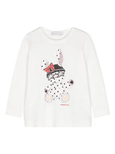 Monnalisa Kids' Graphic-print Long-sleeve T-shirt In White