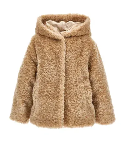 Monnalisa Kids' Hooded Teddy Coat In Beige