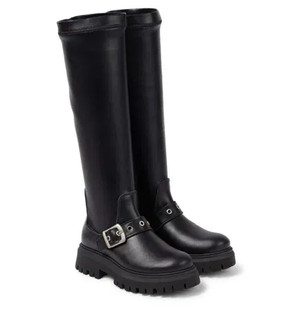 Monnalisa Kids' Leather Knee-high Boots In Black