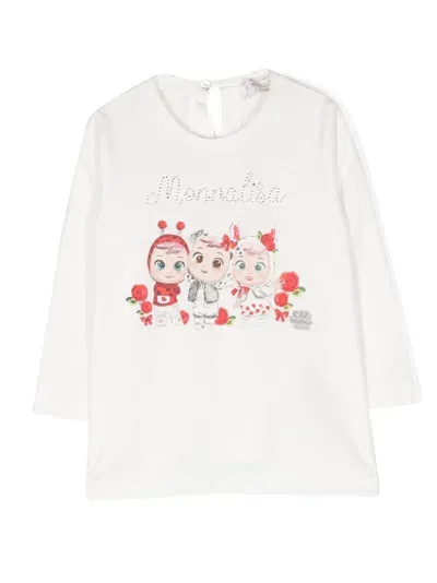 Monnalisa Babies' Logo-embellished Printed T-shirt In White