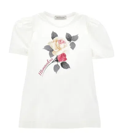 Monnalisa Kids' Rose-print Puff-sleeves T-shirt In White