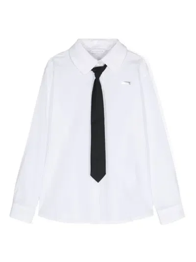 Monnalisa Kids' Poplin Tie And Shirt In White