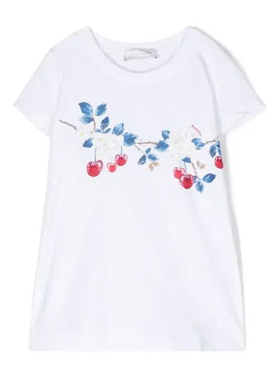 Monnalisa Kids'   Cherry Print Cotton T-shirt In White